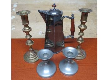 Vintage Metal Collectibles - Brass & Pewter Candlesticks And Deco Era Reed & Barton Coffee Pot