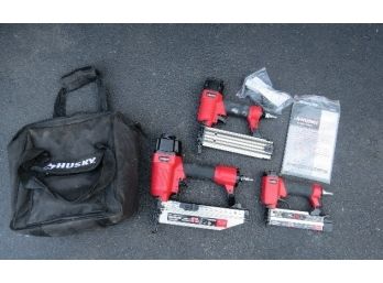 3 Piece Pneumatic Nailer Set By Husky W/canvas Bag - Barely Used