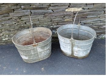 Pair Of Galvanized Mop Buckets By White From Green Haven Correctional Facility