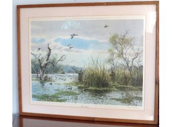 John Cowan 1976 Limited Edition 'Teal Hunt' Lithographic Print South Texas Artist Orig Frame Rare