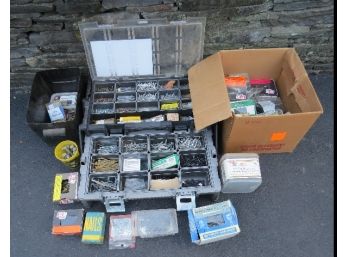 Building Contractor's Delight - Massive Lot Of Fasteners, Deck Screws Of All Kinds, Nails, Lag Bolts & More