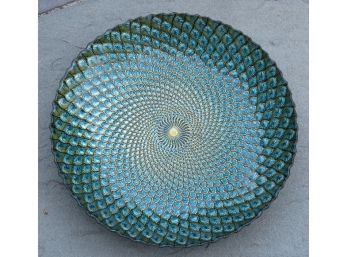 Beautiful Cloisonne Peacock Teals Glass Style Bowl - 15 1/2' Diameter