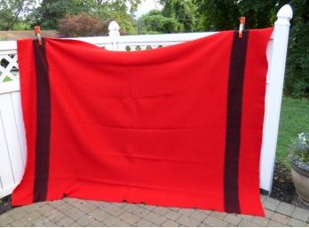 Spectacular Bright Red Hudson's Bay 4 Point Wool Blanket With Original Tag C.1934-1940