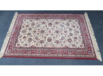 Red And Beige Fringed Oriental Pattern Rug