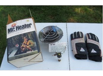 Vintage Propane Tank Portable Mr. Heater And Pair Of Men's Skiing Gloves