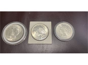 Three American  Peace   Silver Dollars. AU.  22,23,24,. 90 Percent Silver