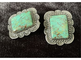 Pair Of Sterling Silver Turquoise Southwestern Earrings