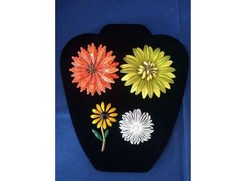 Lot Of Four (4) Enamel Flower Pins / Brooches