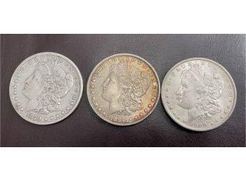 3 Morgan Silver Dollars . 90  Percent  Silver . Good  Condition