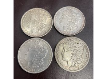 4 Pcs .morgan Silver Dollars . 90 Percent Silver . Good Condition