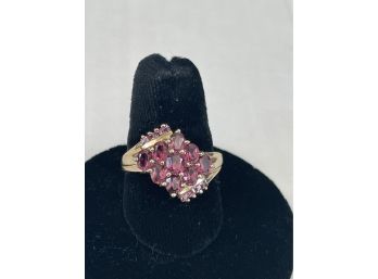 Beautiful 10k Gold Pink Stone Cluster Cocktail Ring