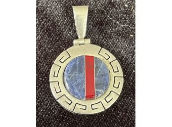 Sterling Silver Signed Montero Taxco 950 Inlaid Stone Pendant