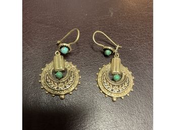 Vintage Victorian 14k Gold And Turquoise Earrings