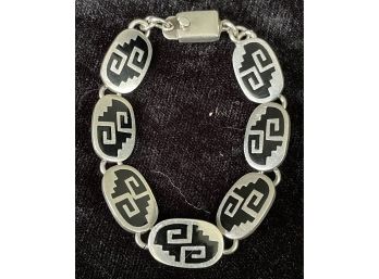 Vintage Inlaid Sterling Silver Bracelet