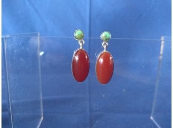 Turquoise And Carnelian Pierced Earrings