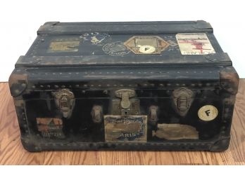 Small Vintage Travel Trunk - International Travel Decor