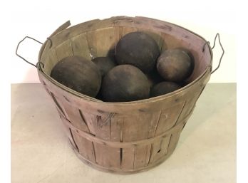 Vintage Wooden Ball Set In Basket