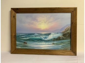 Waves Crashing Against The Shore Painting With Unknown Signature