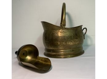 Antique Hammered Brass Coal Scuttle