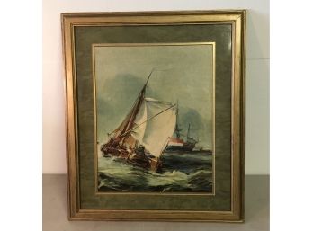 French Ship Sailing Through Rough Waves Painting