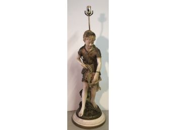 Vintage Girl Holding Basket Lamp