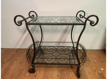 Contemporary Rolling Bar Cart With Beveled Glass