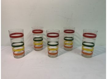 Mid Century Modern Multi Colored Striped Glasses Set Of 5