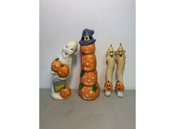 Lot Of 4 Vintage Halloween Candles Ghost Candlesticks Jack O Latern