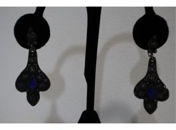 Blue Stone Screw Back Earrings