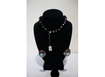 Dark Aurora Borealis Necklace And Clip On Earrings