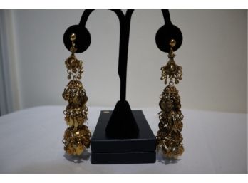 Gold Tone Chandelier Clip On Earrings