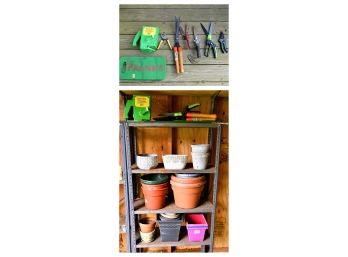 Assorted Gardening Tools & Flower Pots