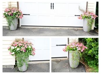 Two Plastic Planters (with Flowers)