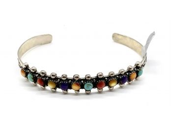 Vintage Sterling Silver Southwestern Multi-Colored Stone Bracelet Signed QQ