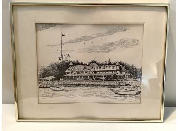 Larchmont Yacht Club - NY Etching Signed Ted Koepper