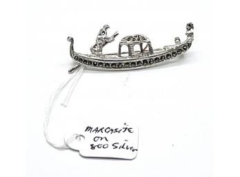 Vintage 800 Silver & Marcasites Figural Venetian Gondola Boat Brooch Pin