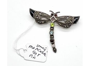 Sterling Silver Marcasite & Jewel Dragonfly Pin