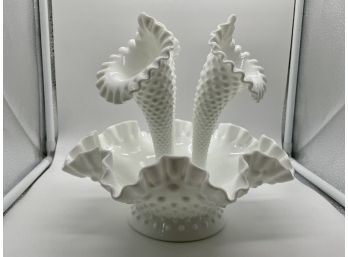 Vintage Fenton Milk Glass Epergne Dish With Three Removable Vases