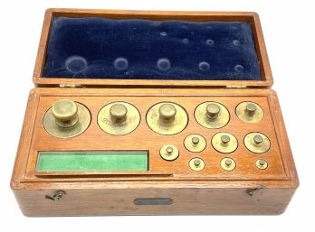 Vintage Brass Weights & Measures Kit In Wood Case From Central Scientific Company