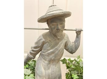 Asian Garden Statue Man Carrying Plant Buckets