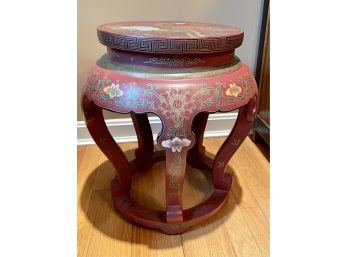 Antique Chinese Red Lacquer Wooden Garden Stool Plant Stand