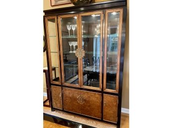 Century Mid Century Modern Chin Hua Burl Wood Oriental China Display Cabinet Hutch(Stemware Not Included)