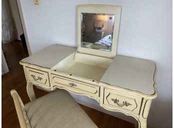 VINTAGE French Country Vanity Table  Gold Accents With Stool