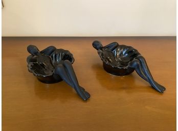 Art Deco Black Glass Ashtray PAIR