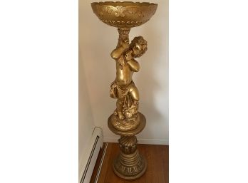 Gilt Gold Putti Plant Stand On Pedastall