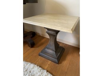 A Marble Top  Square Side Table With Wood Base