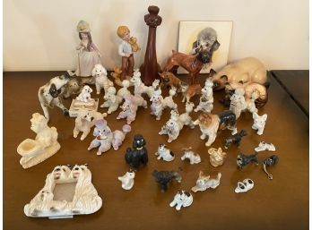 Group  Of Ceramic Animals - French Poodles, Collies, Boxer & Cats.