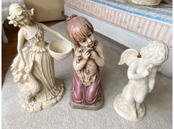 Three Cast Plaster  Statues Figure - Little Girl Signed Baroque