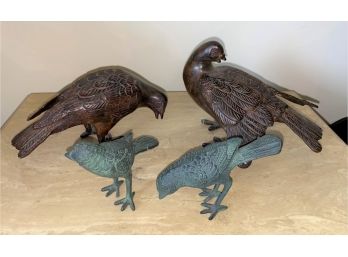 Cast Bronze And Metal Doves & Birds - Two Pair