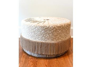 Damask Upholstered Ottoman With Tassel Trim